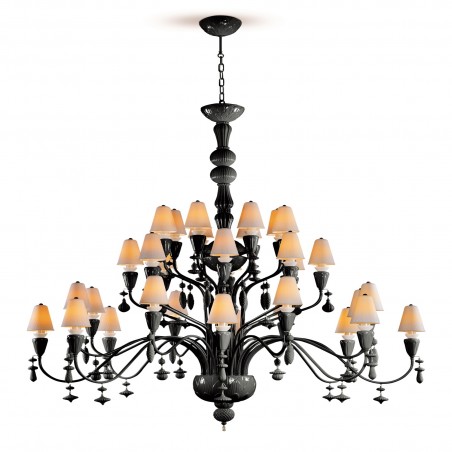 Lladró Ivy and Seed 32 Lights Chandelier. Large Model. Absolute Black