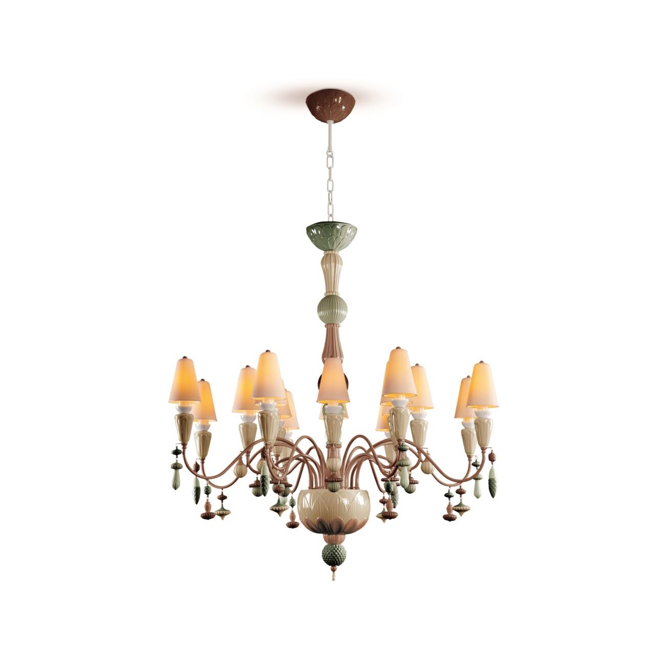 Lladró Ivy and Seed 16 Lights Chandelier. Medium Flat Model. Spices