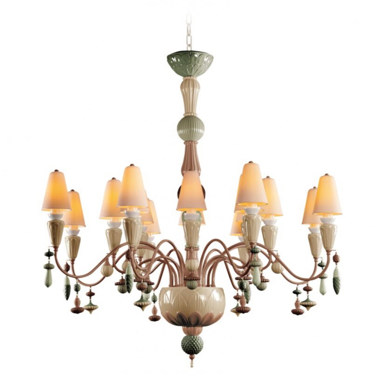Lladró Ivy and Seed 16 Lights Chandelier. Medium Flat Model. Spices