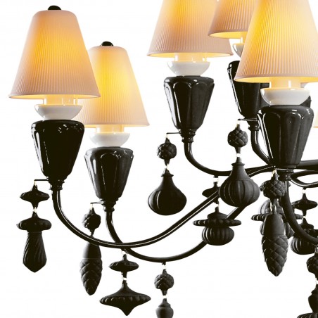 Lladró Ivy and Seed 20 luci Nero assoluto Chandelier