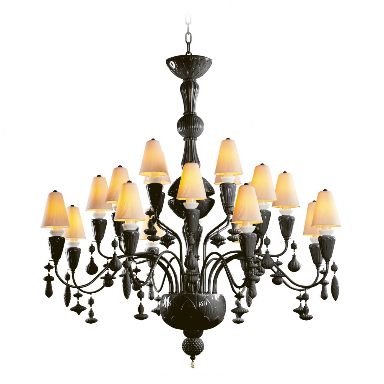 Lladró Ivy and Seed 20 luci Nero assoluto Chandelier