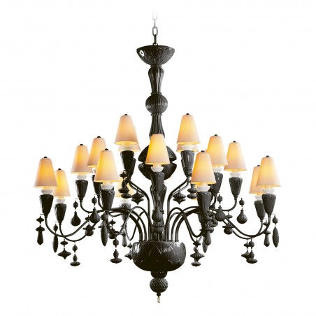 Lladró Ivy and Seed 20 luci Nero assoluto Chandelier