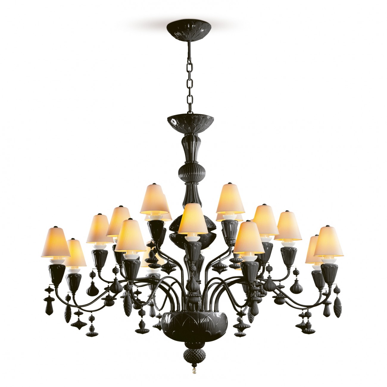 Lladró Ivy and Seed 20 luci Nero assoluto Chandelier