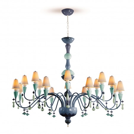 Lladró Ivy and Seed 16 Lights Chandelier. Large Flat Model. Ocean