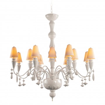 Lladró Ivy and Seed 16 Lights Chandelier. Medium Flat Model. White