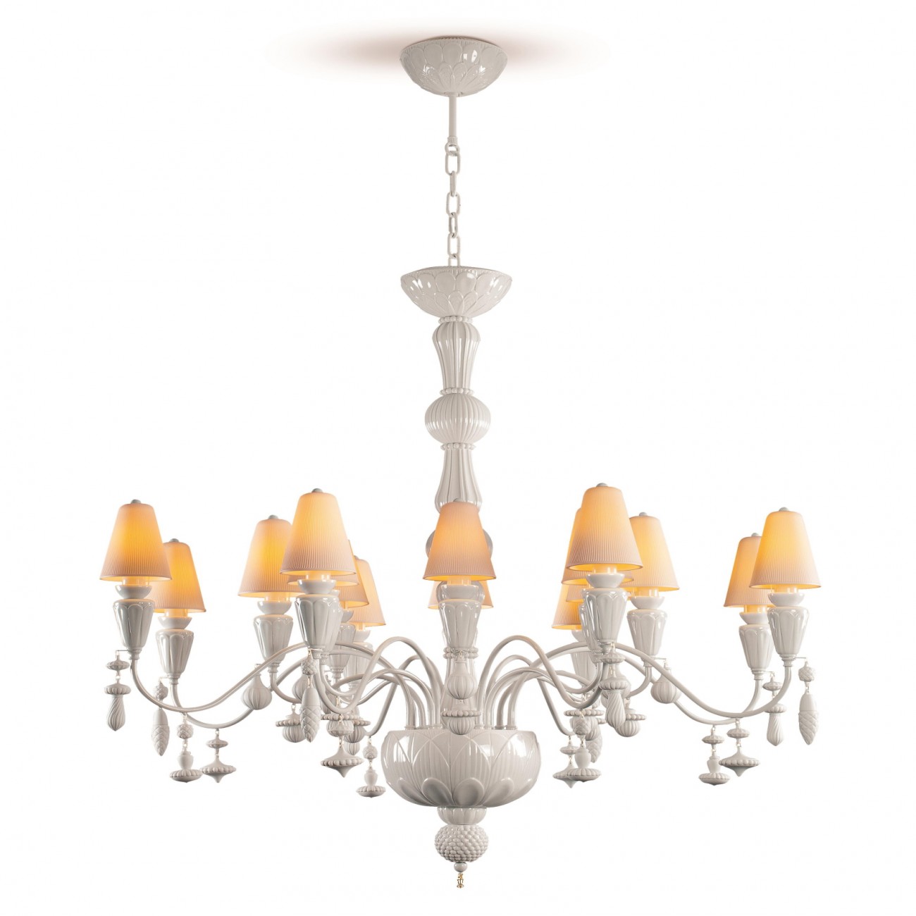 Lladró Ivy and Seed 16 Lights Chandelier. Medium Flat Model. White