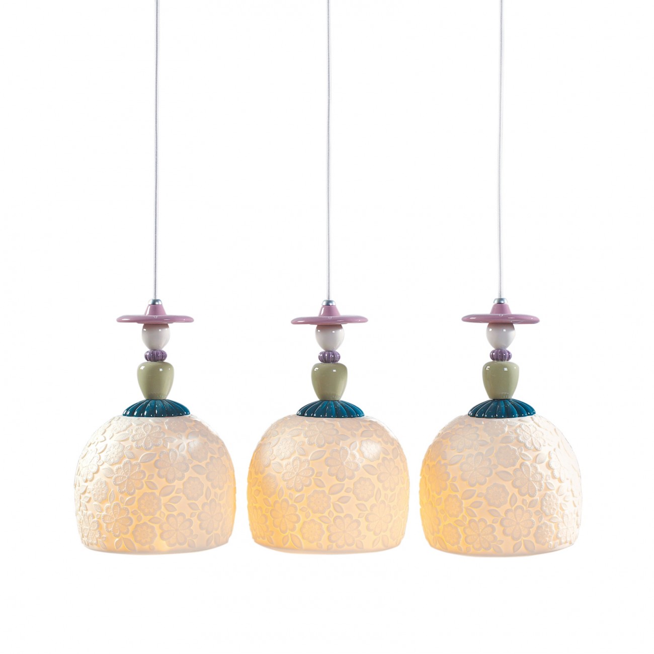 Lladró Mademoiselle Lustre Composition linéaire 3 lumières Contemplant locéan