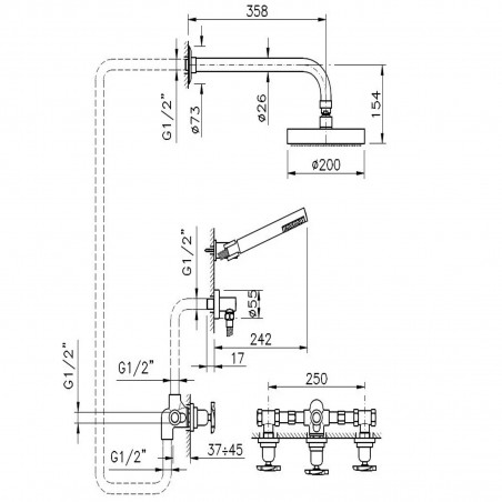 Officina Nicolazzi Elica Built-in shower unit with diverter, diam.20 cm and duplex blower