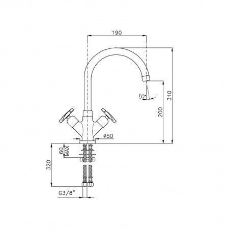 Officina Nicolazzi Elica Monoforo lavabo scarico automatico, canna girevole