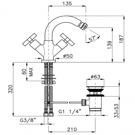 Officina Nicolazzi Monte Croce, Monoforo bidet scarico automatico, canna girevole