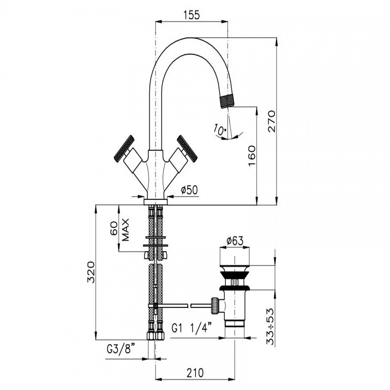 Officina Nicolazzi Agorà, Monoforo lavabo scarico automatico,canna girevole
