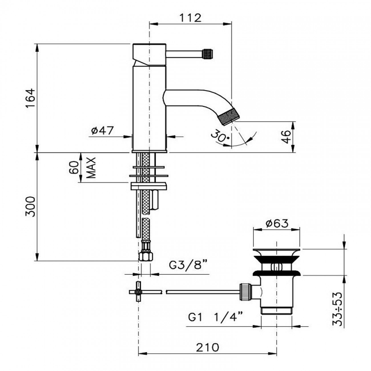 Officina Nicolazzi Monocomando Arena Leva, Single lever for washbasin with automatic drain