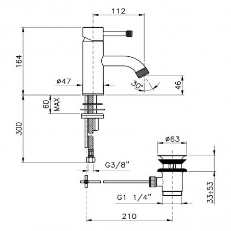 Officina Nicolazzi Monocomando Arena Leva, Single lever for washbasin with automatic drain