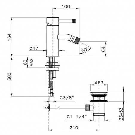 Officina Nicolazzi Monocomando Arena Leva, Monocomando per bidet con scarico automatico