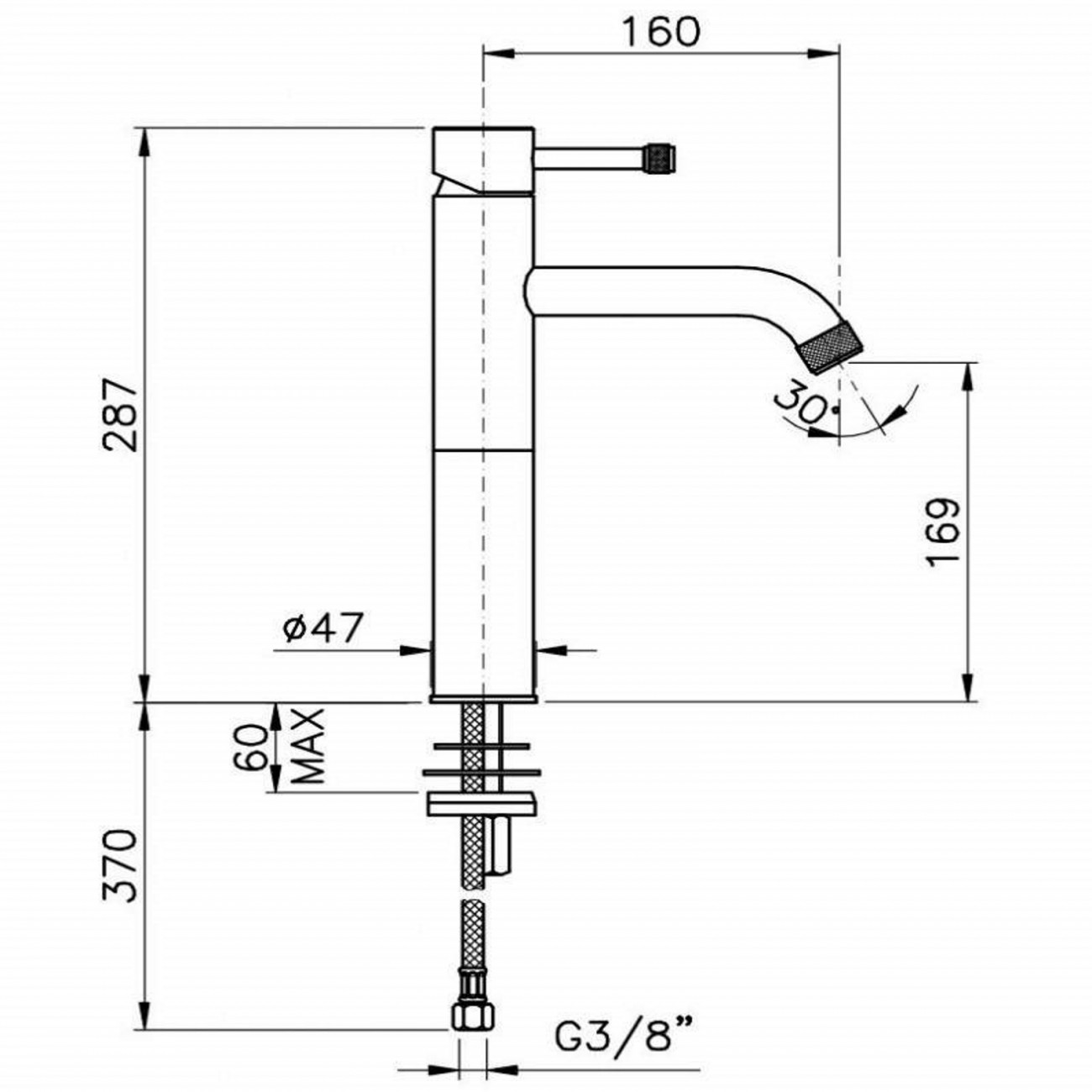 Officina Nicolazzi Monocomando Arena Leva, Monocomando lavabo alto senza scarico automatico