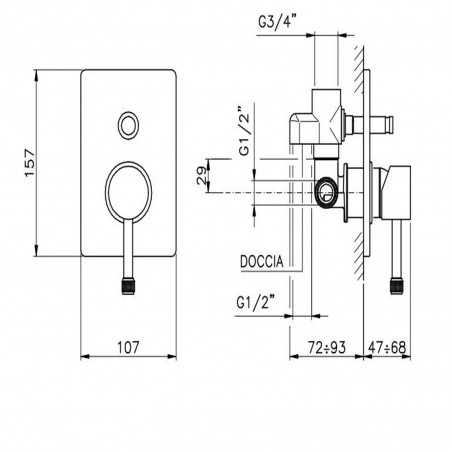 Officina Nicolazzi Monocomando Arena Leva, Monocomando doccia incasso con deviatore