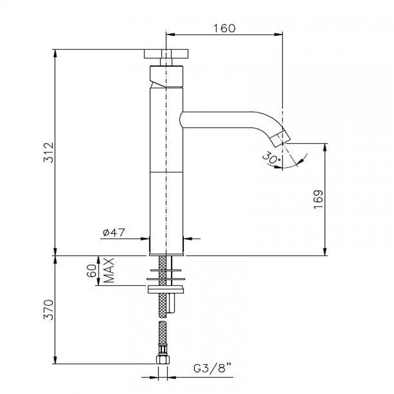 Officina Nicolazzi Monocomando Monte Croce, Monocommande lavabo haut sans vidange automatique