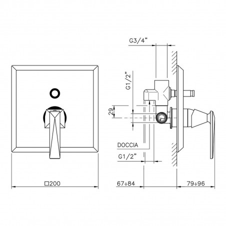 Officina Nicolazzi Monocomando Vincent, Monocommande de douche encastrée avec déviateur