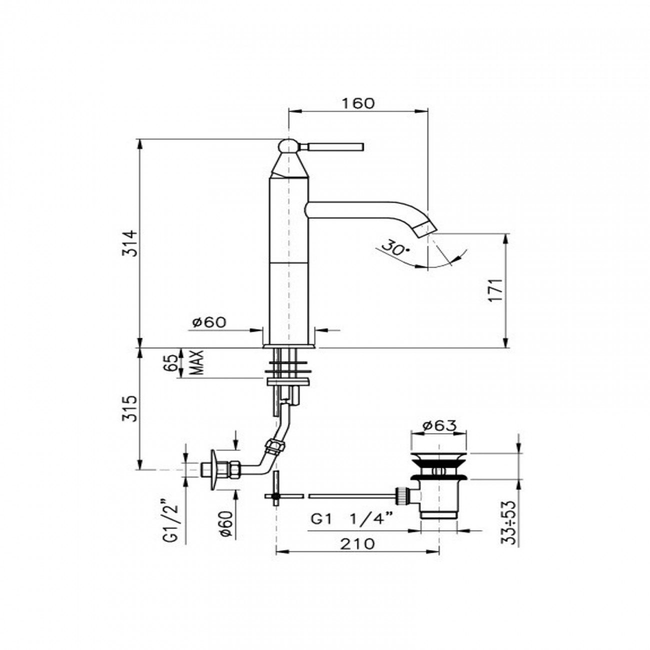 Officina Nicolazzi Monocomando Torre, Monocomando lavabo alto