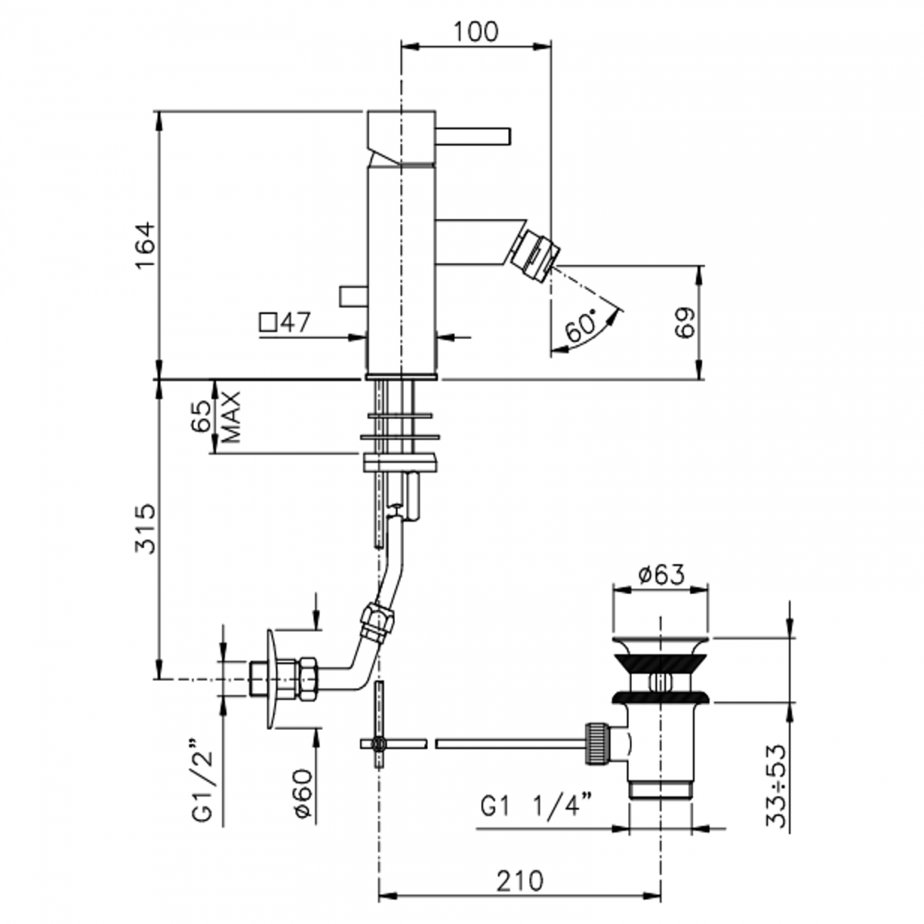 Officina Nicolazzi Monocomando Antelao, Monocomando per bidet con scarico automatico