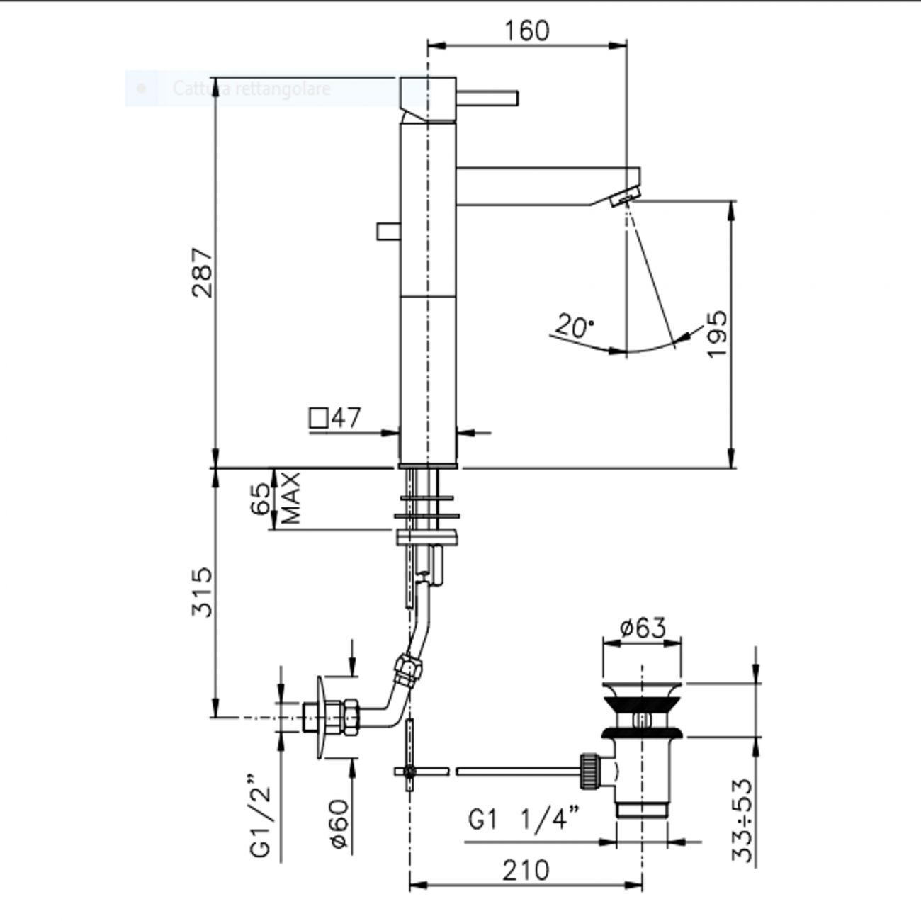 Officina Nicolazzi Monocomando Antelao, Monocommande lavabo haut