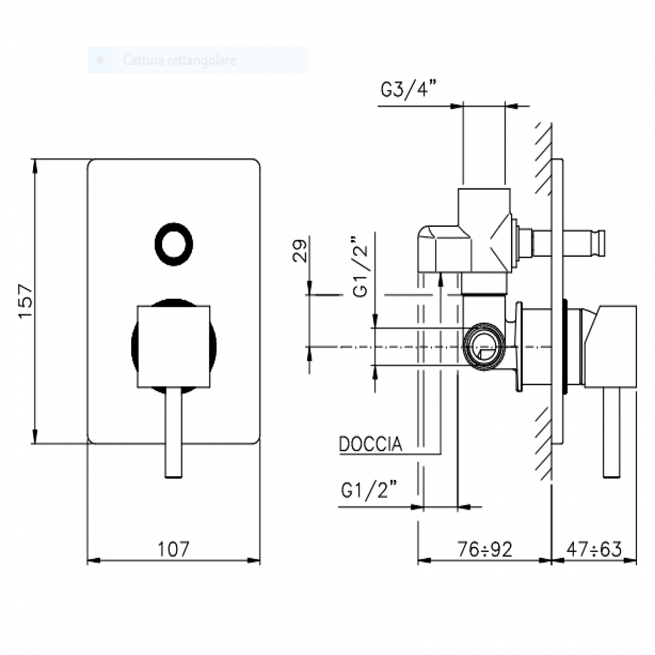 Officina Nicolazzi Monocomando Antelao, Built-in single-lever shower with diverter
