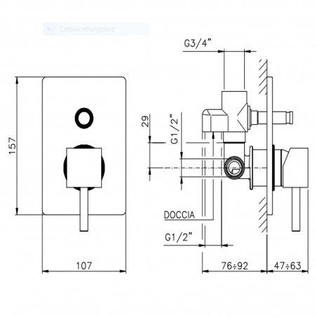Officina Nicolazzi Monocomando Antelao, Built-in single-lever shower with diverter