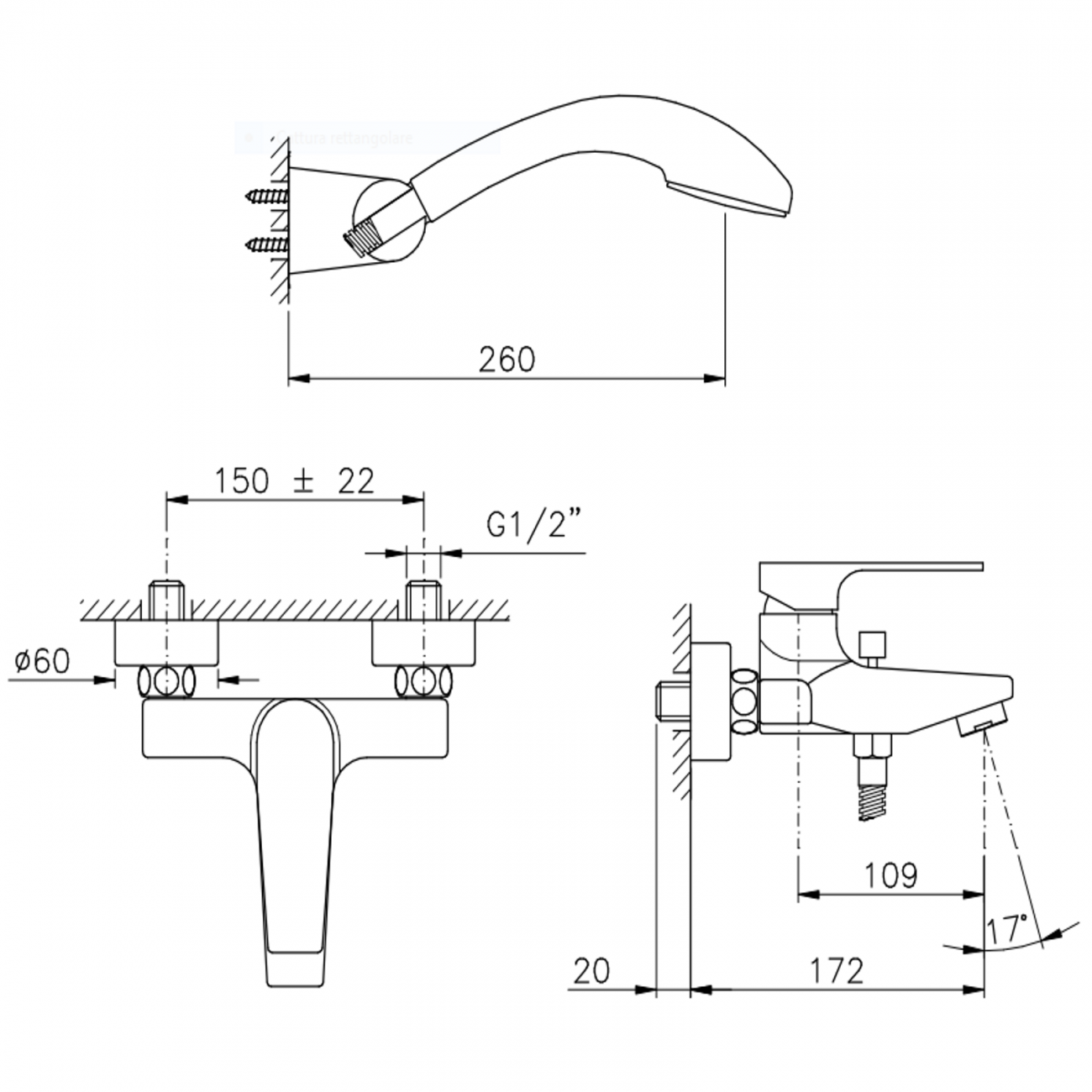 Officina Nicolazzi Monocomando Jungfrau, Single lever outdoor bathtub with shower