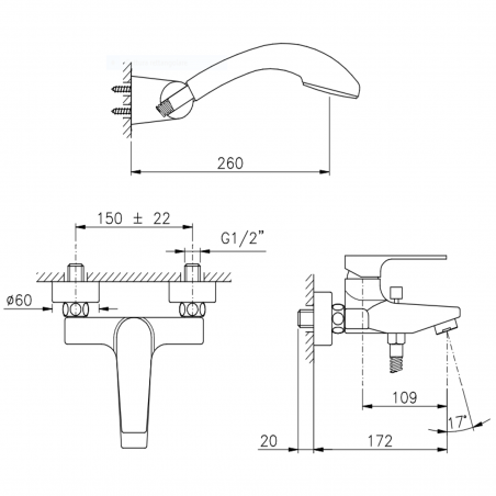 Officina Nicolazzi Monocomando Jungfrau, Single lever outdoor bathtub with shower