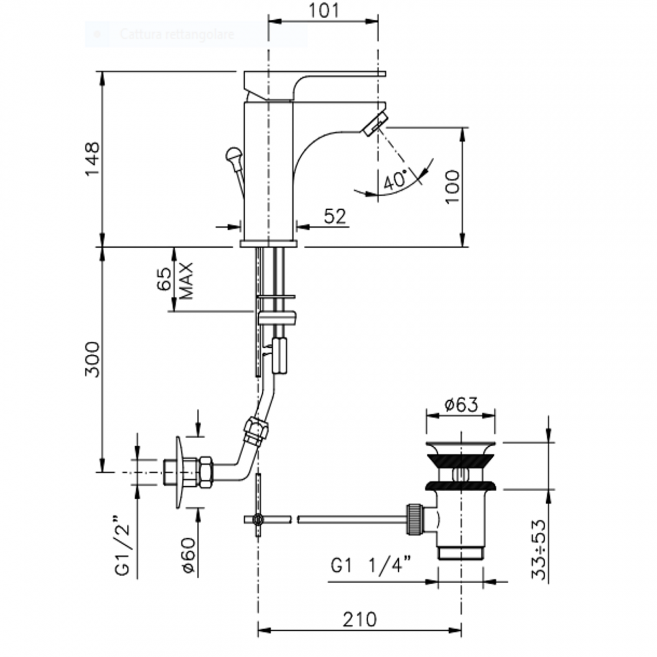 Officina Nicolazzi Monocomando Jungfrau, Monocommande pour lavabo avec vidange automatique