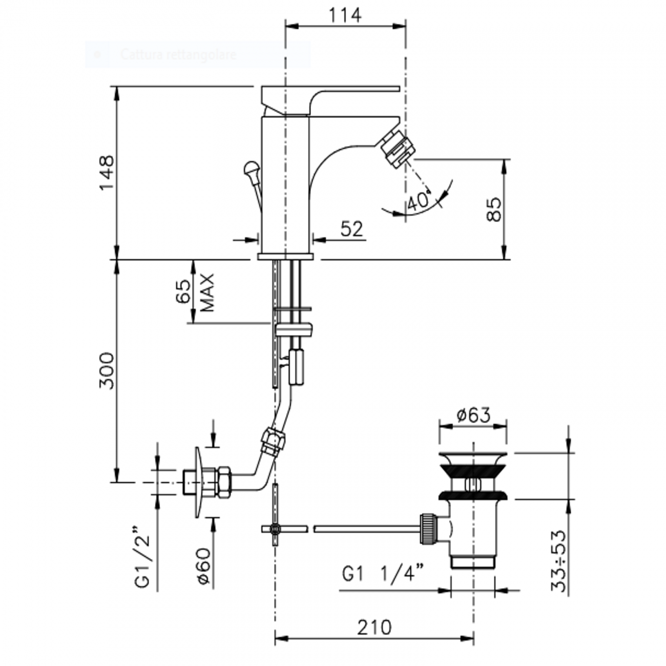 Officina Nicolazzi Monocomando Jungfrau,  Monocommande pour bidet avec déchargement automatique