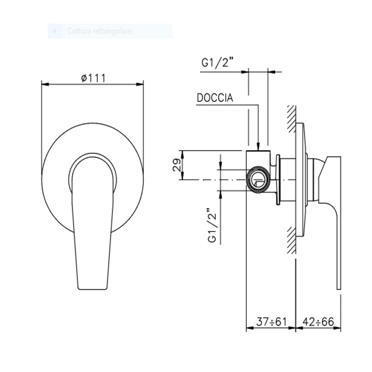 Officina Nicolazzi Monocomando Jungfrau, Monocomando doccia incasso