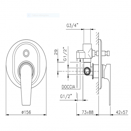 Officina Nicolazzi Monocomando Jungfrau, Monocomando doccia incasso con deviatore