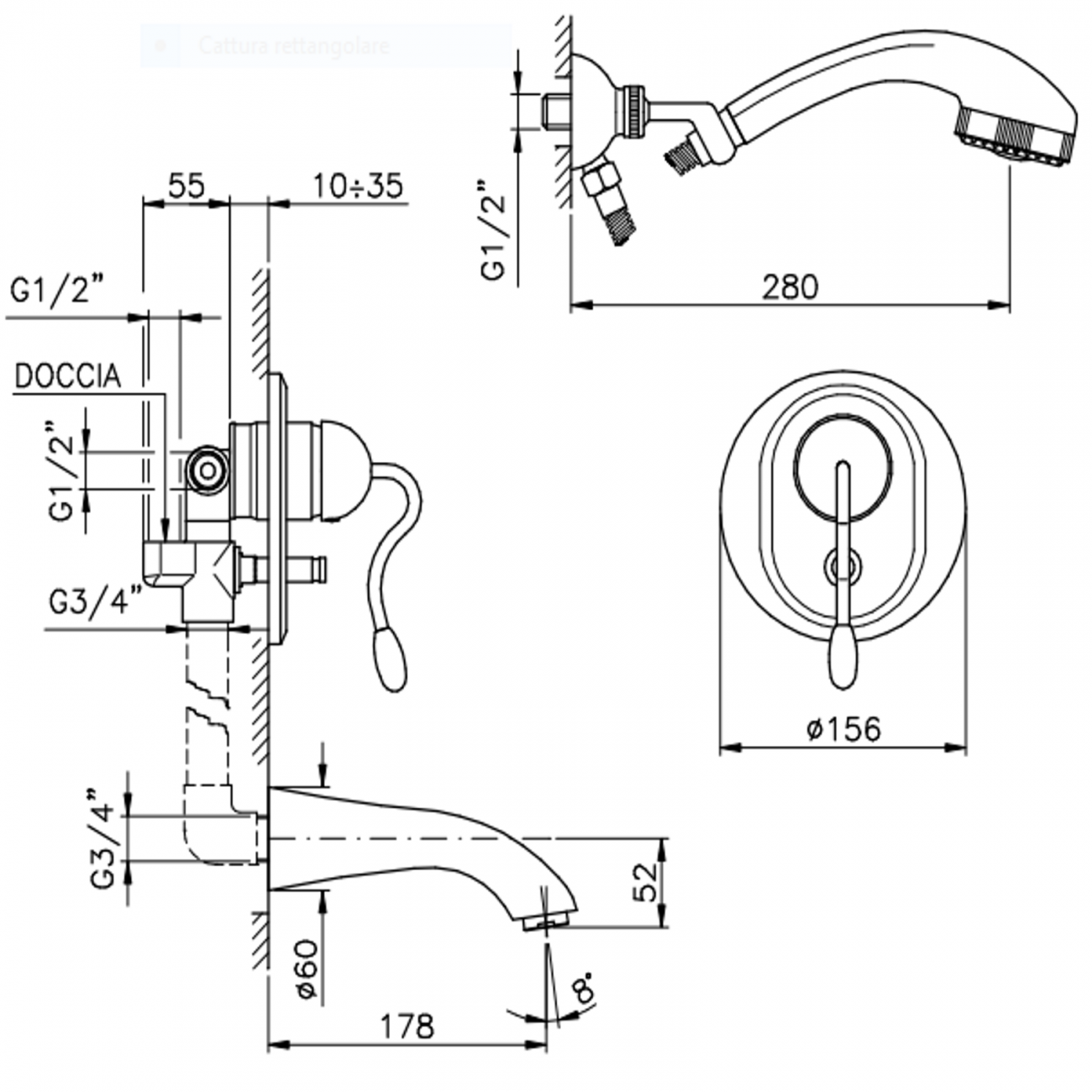 Officina Nicolazzi Monocomando Signal, Monocomando vasca incasso
