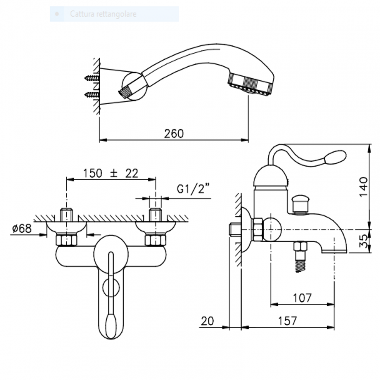 Officina Nicolazzi Monocomando Signal, Monocommande baignoire extérieure avec douche
