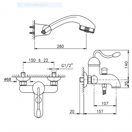Officina Nicolazzi Monocomando Signal, Monocommande baignoire extérieure avec douche