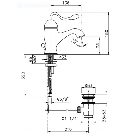 Officina Nicolazzi Monocomando Signal, Monocommande pour lavabo avec vidange automatique