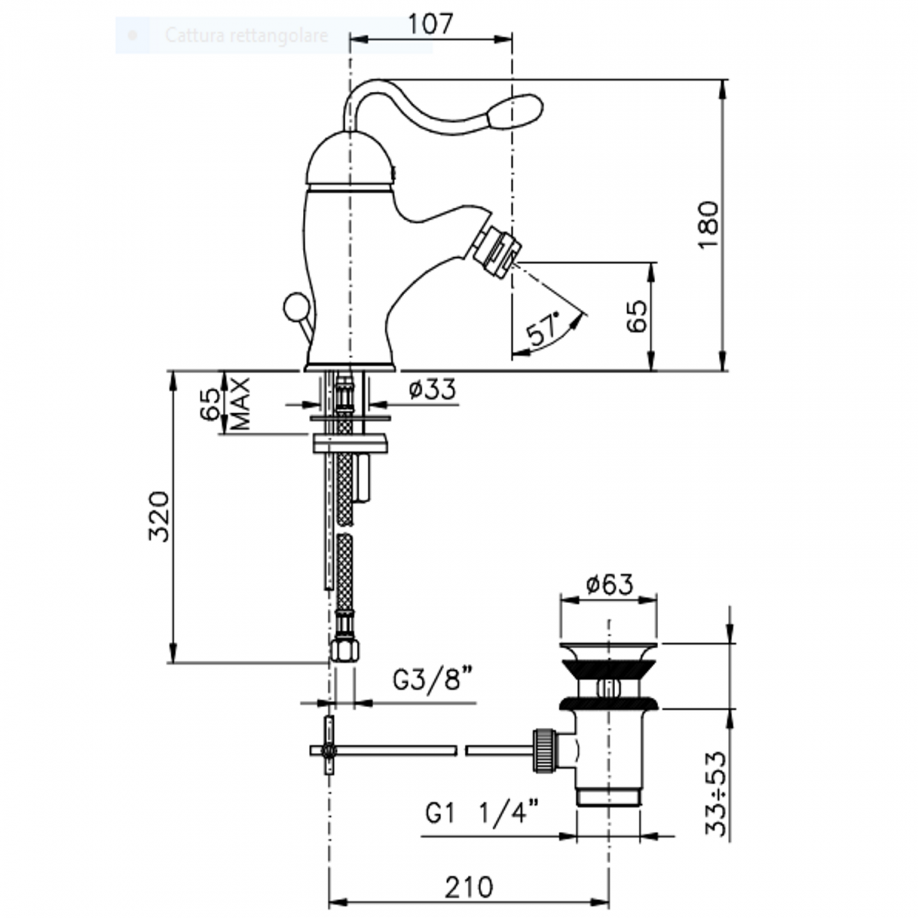 Officina Nicolazzi Monocomando Signal, Monocommande pour bidet avec déchargement automatique