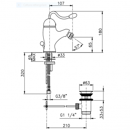 Officina Nicolazzi Monocomando Signal, Monocommande pour bidet avec déchargement automatique