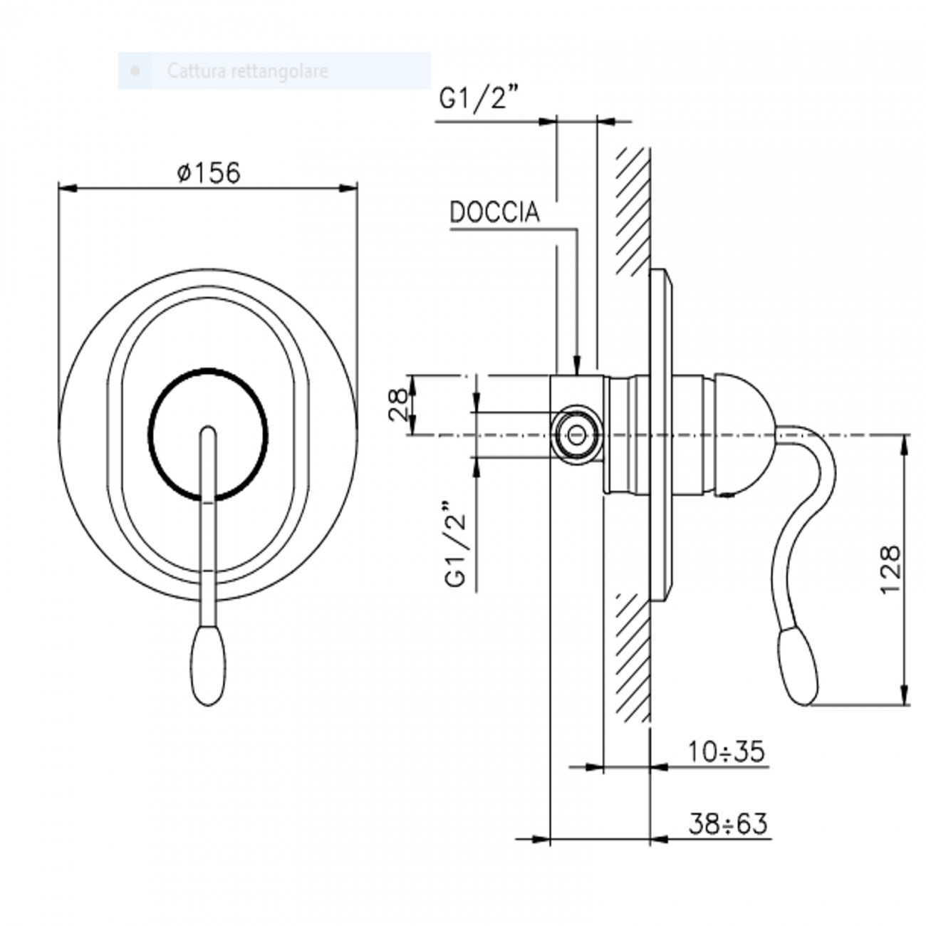 Officina Nicolazzi Monocomando Signal, Built-in single-lever shower door