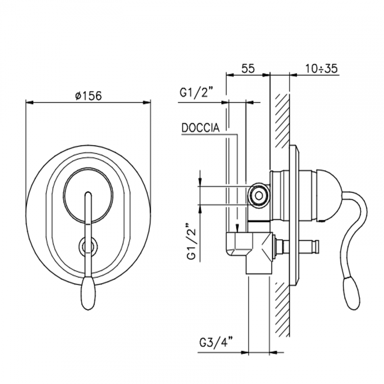 Officina Nicolazzi Monocomando Signal, Monocomando doccia incasso con deviatore
