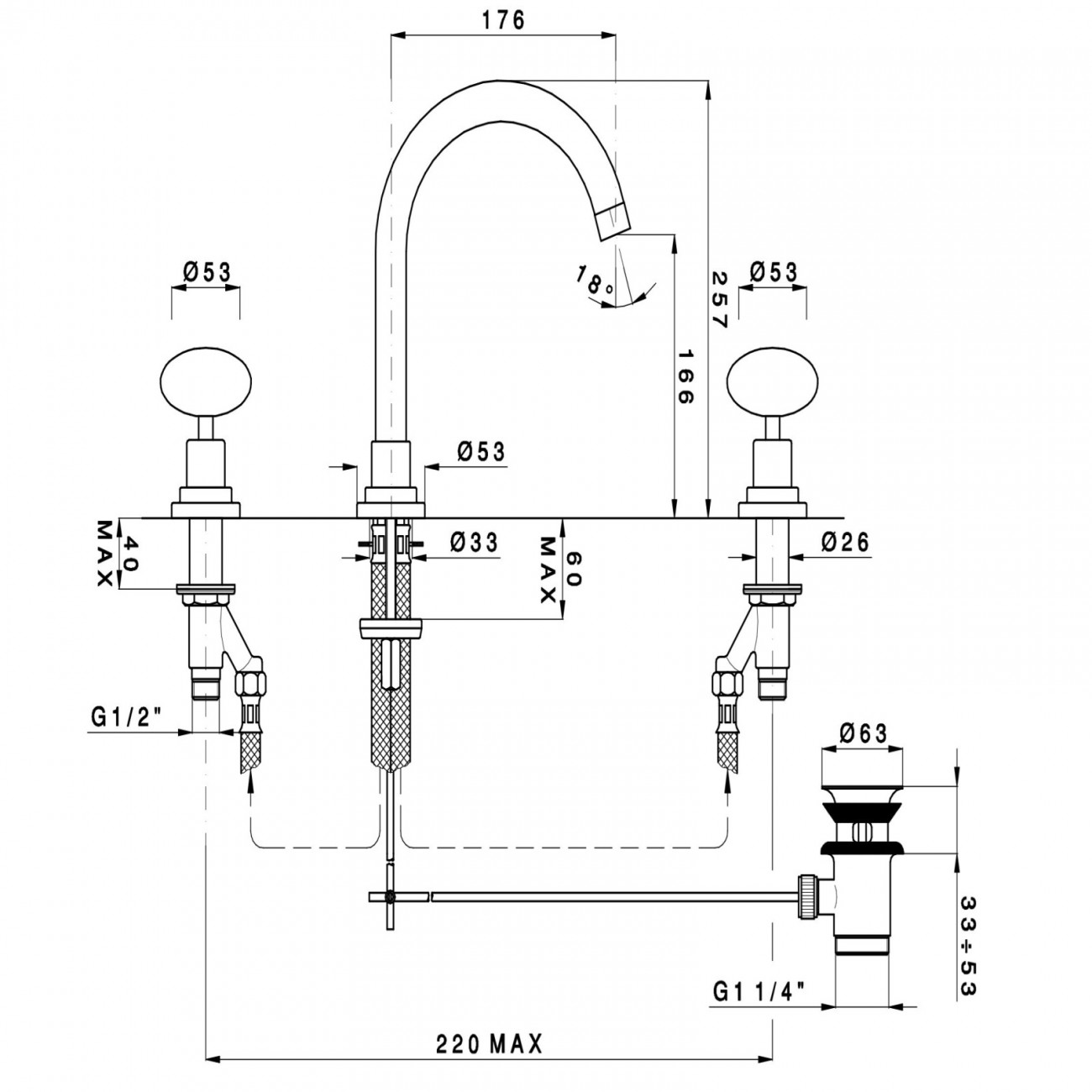 Officina Nicolazzi Cristallo di Rocca Moderno, Battery washbasin automatic discharge