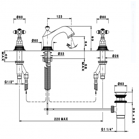Officina Nicolazzi Impero, Batteria lavabo scarico automatico