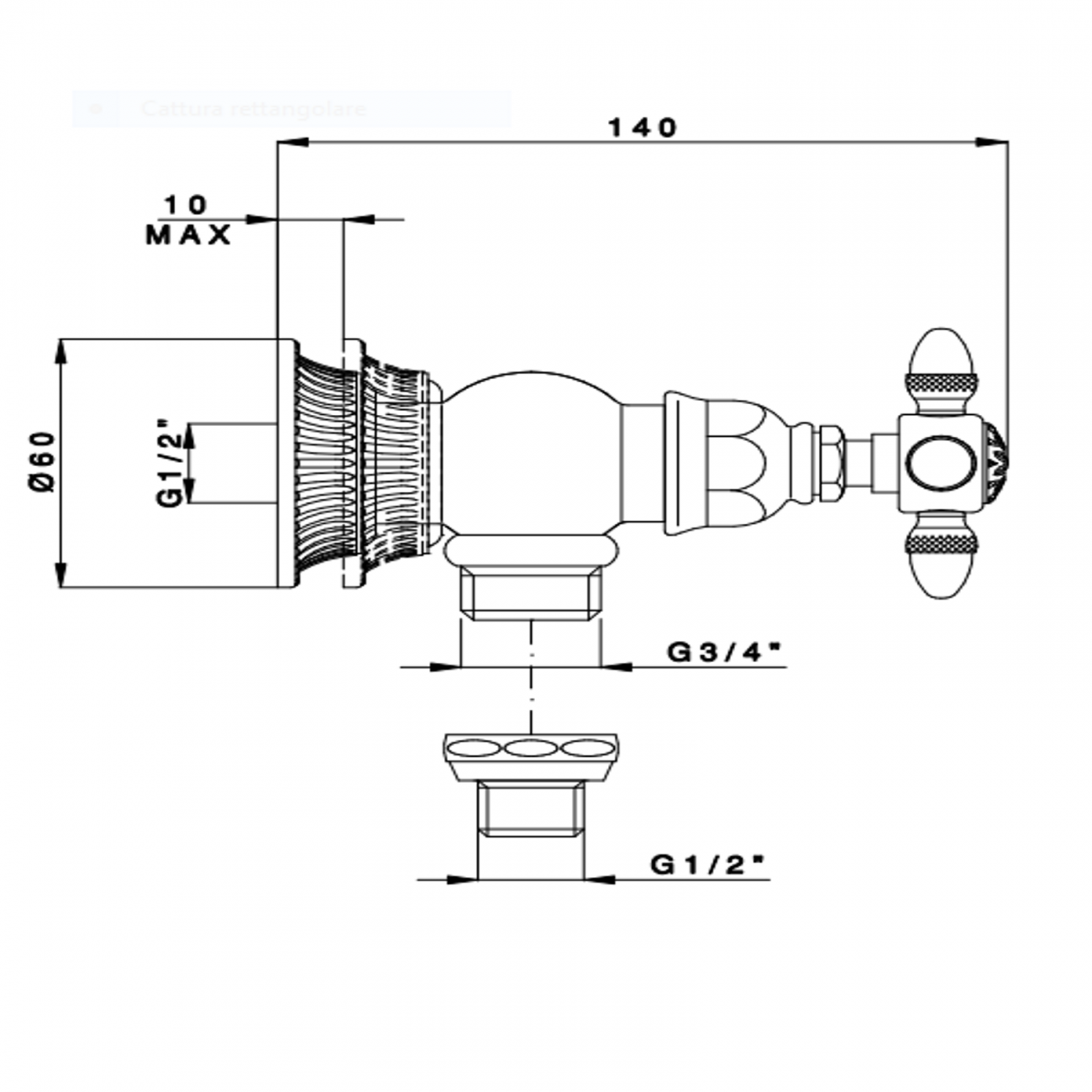 Officina Nicolazzi Impero,  3/4" washing machine tap with 1/2" flex connection