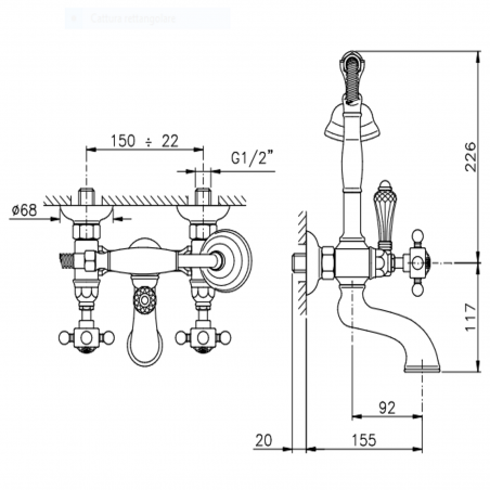 Officina Nicolazzi Half Dome Crystal Liberty, Gruppo vasca esterno con doccia