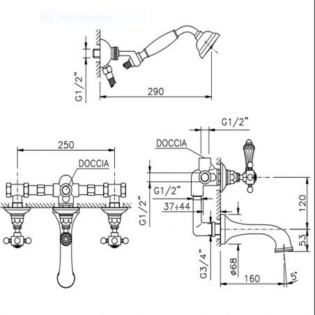 Officina Nicolazzi Half Dome Crystal Liberty, Wall mounted built-in tank unit