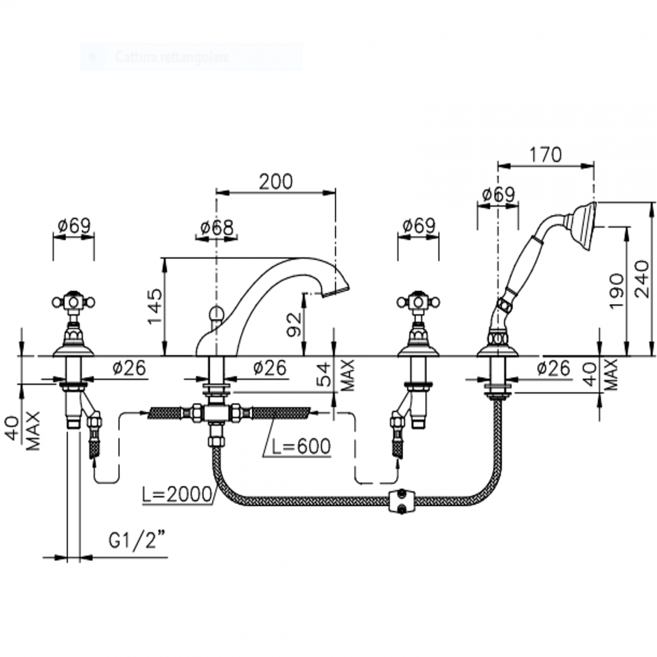 Officina Nicolazzi Half Dome Crystal Liberty, Gruppo bordo vasca 4 fori