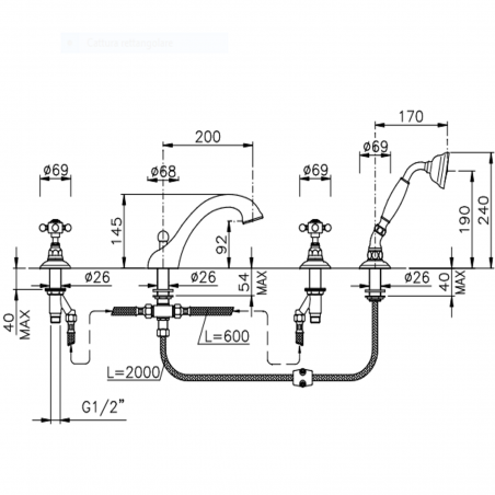 Officina Nicolazzi Half Dome Crystal Liberty, Gruppo bordo vasca 4 fori