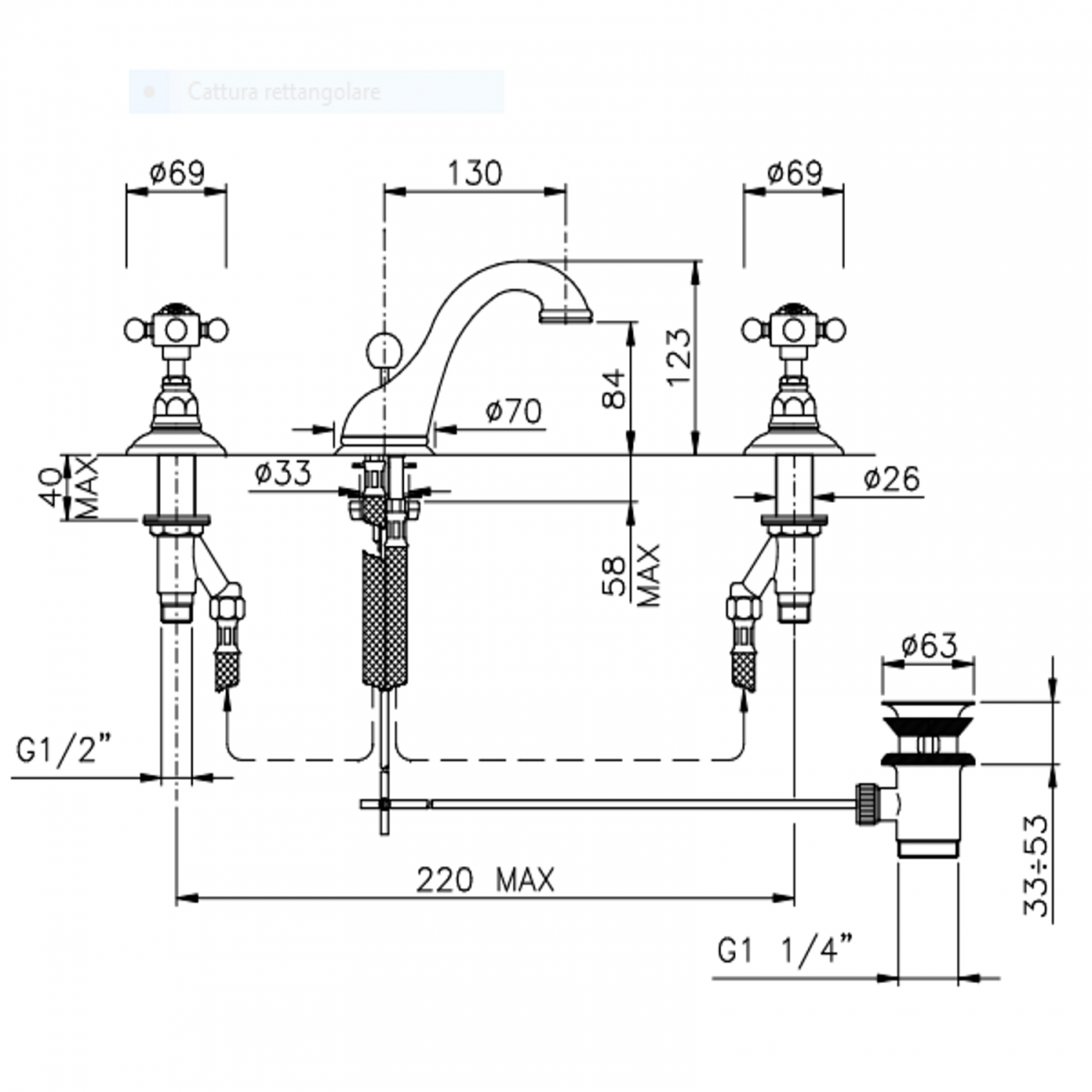 Officina Nicolazzi Half Dome Crystal Liberty, Batteria lavabo scarico automatico