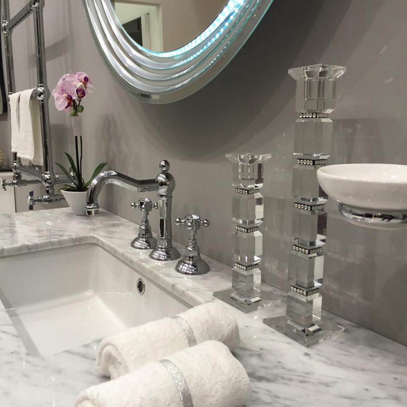 Officina Nicolazzi Half Dome Crystal Liberty, Battery washbasin automatic discharge